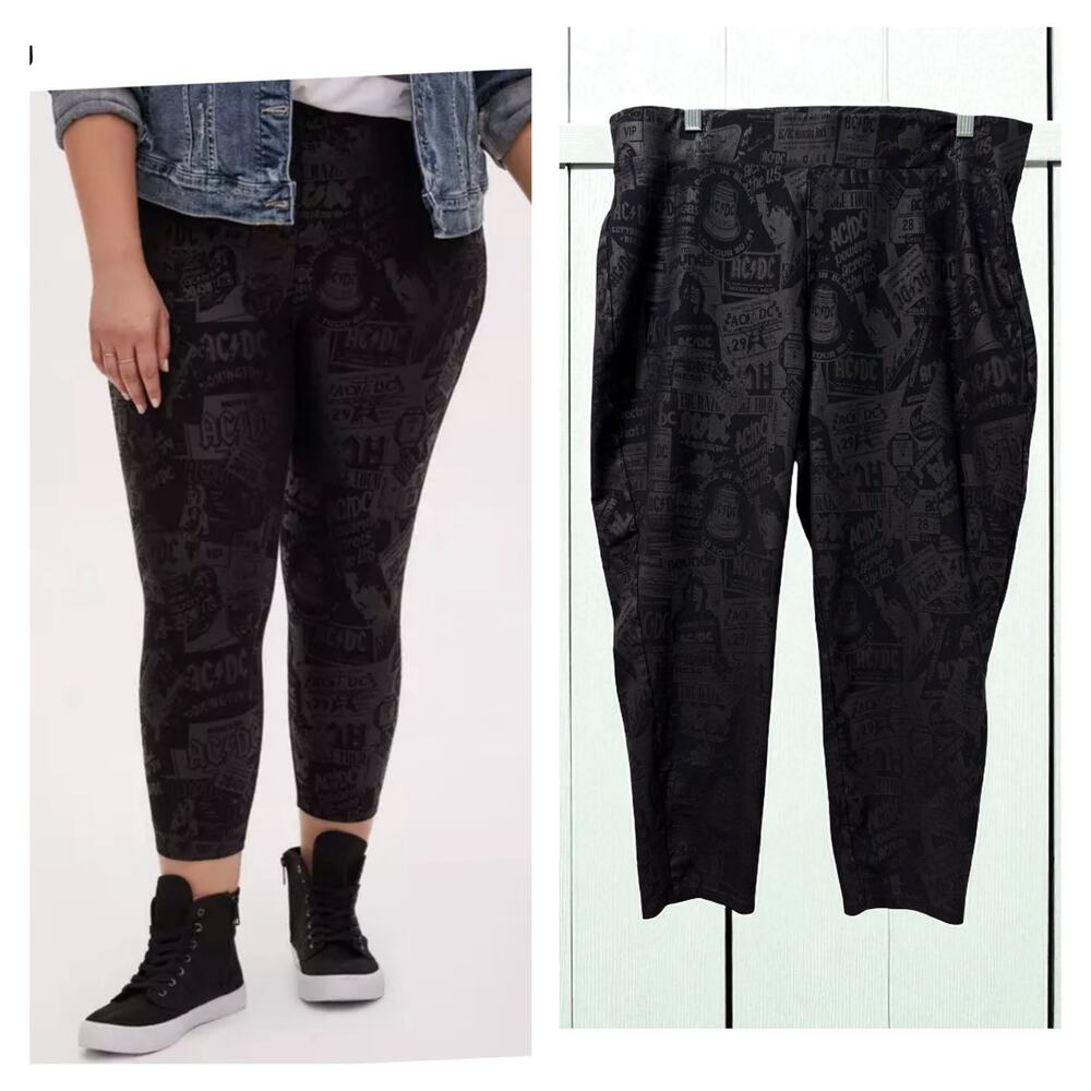 Torrid‎ 4 (4X 26) AC/DC Rock N Roll Black On Black Cropped Concert Leggings New
